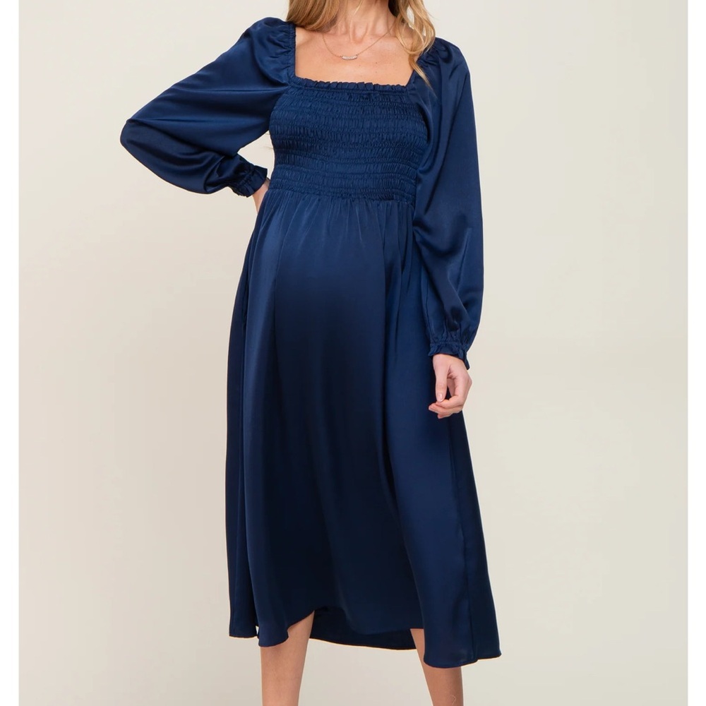 Elegant Navy Blue Women's Maternity Dress